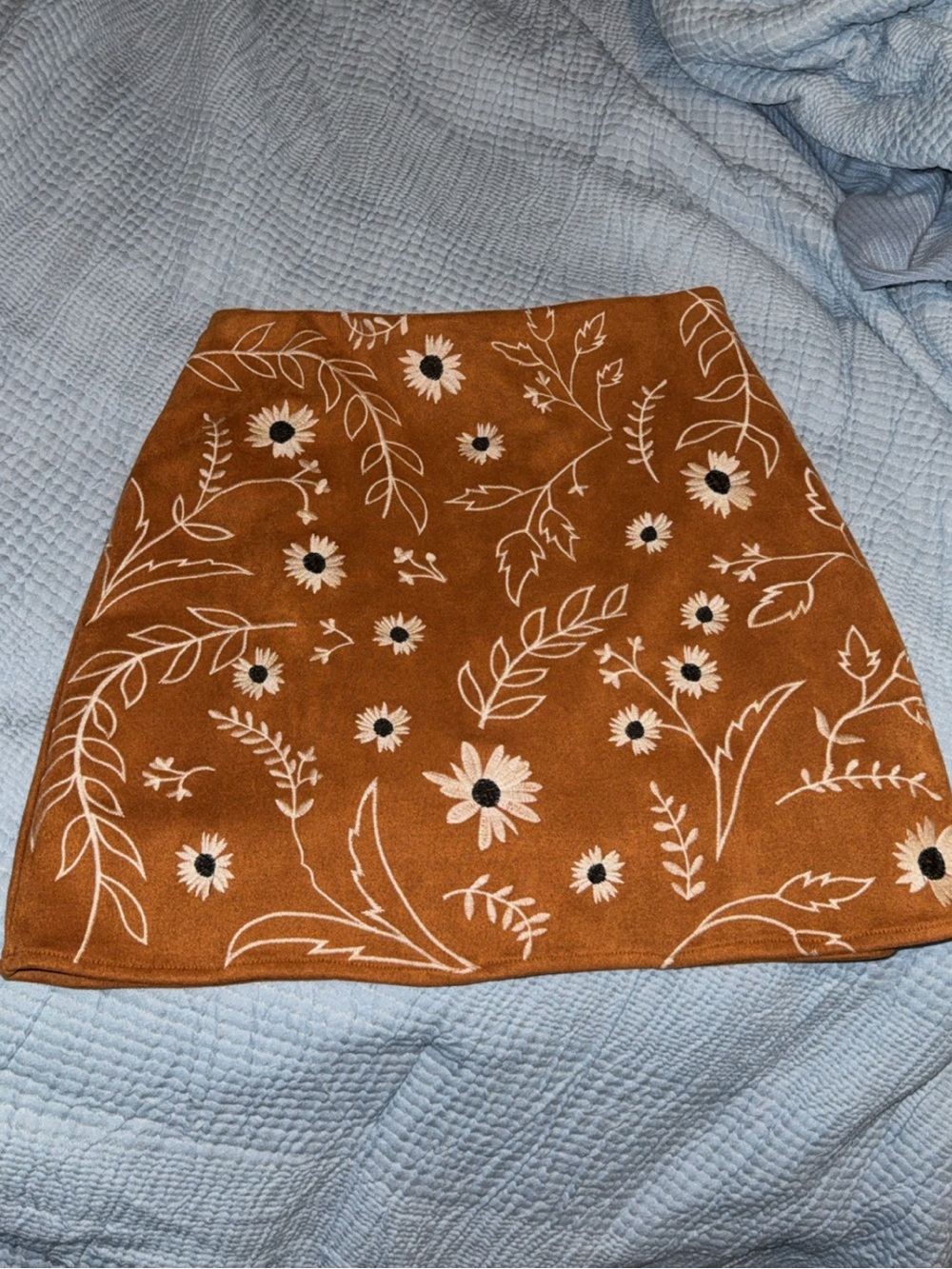 Blue Rain Rust Floral Mini Skirt with White Embroidery
